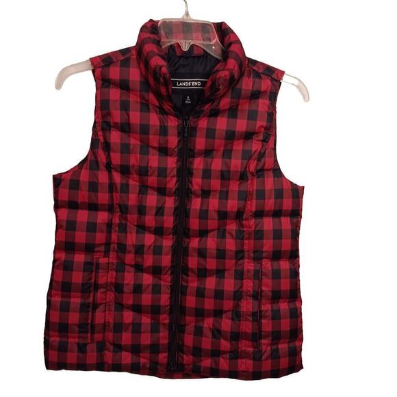 Lands' End Jackets & Blazers - EUC Lands' End Size S (6-8) Red and Black Buffalo Plaid Zip Up Puffer Vest